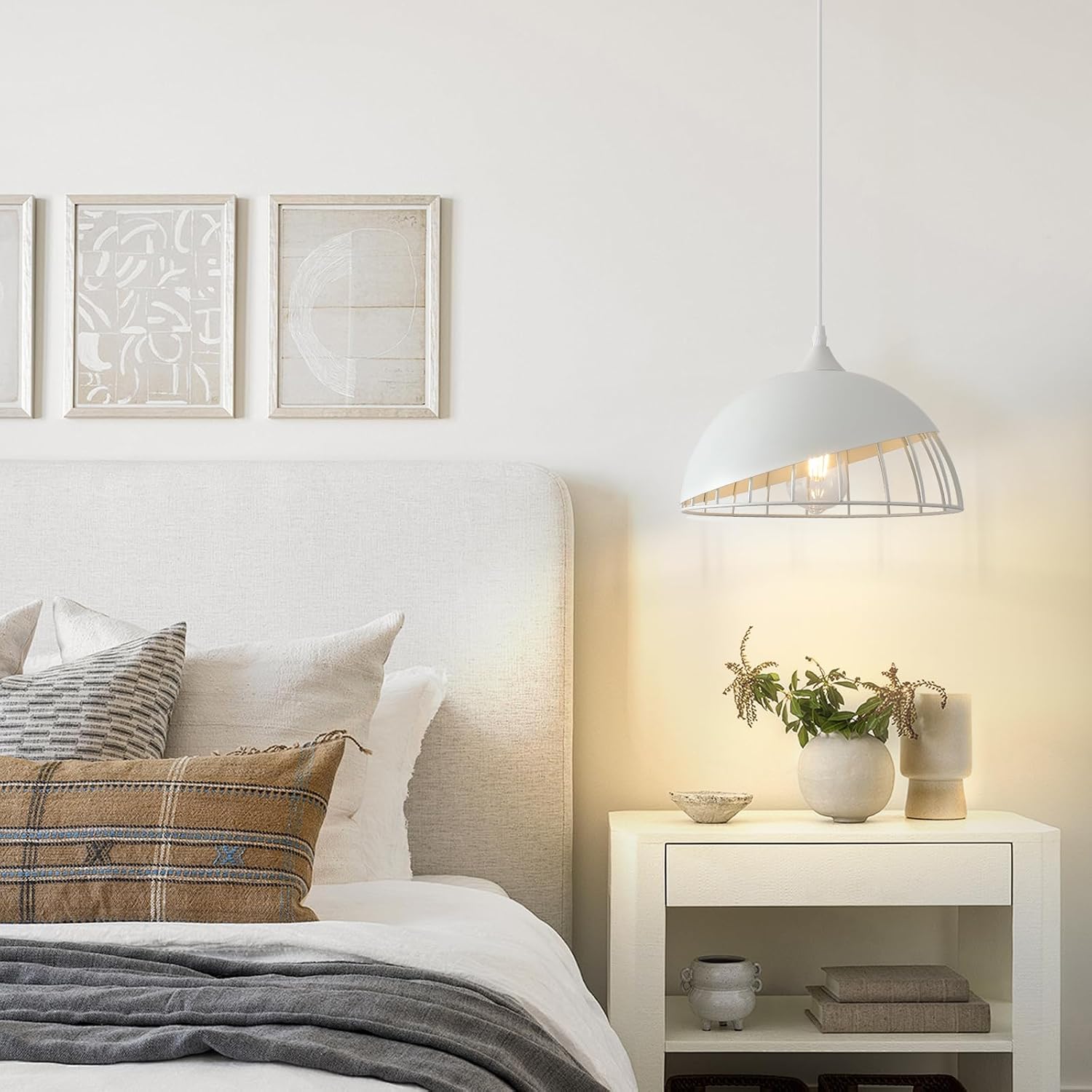 White Pendant Light, 2 Packs 9.4inch Farmhouse Pendant Light, Kitchen Pendant Lights, Industrial Pendant Lighting, Pendant Lights Kitchen Island for Living Room, Bar, Bedroom, Office