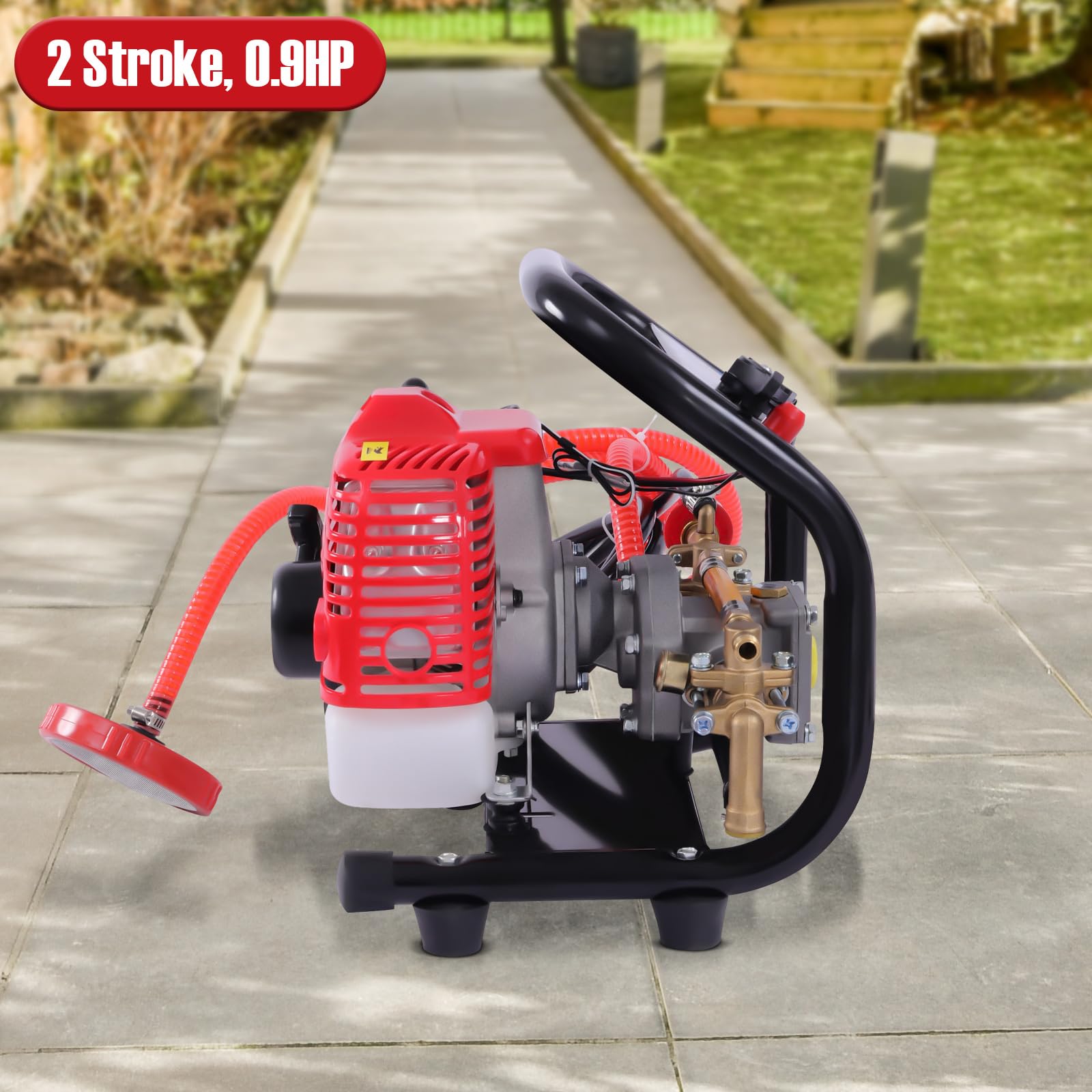 26CC Benzin Sprühgerät 2-Takt Hochdrucksprühgerät, 2-Takt 0.25MPa Motorsprüher Benzin mit 10m Hochdruckschlauch, Tragbar Drucksprüher Sprühgerät für Garten, Rasen, Feldspritzen