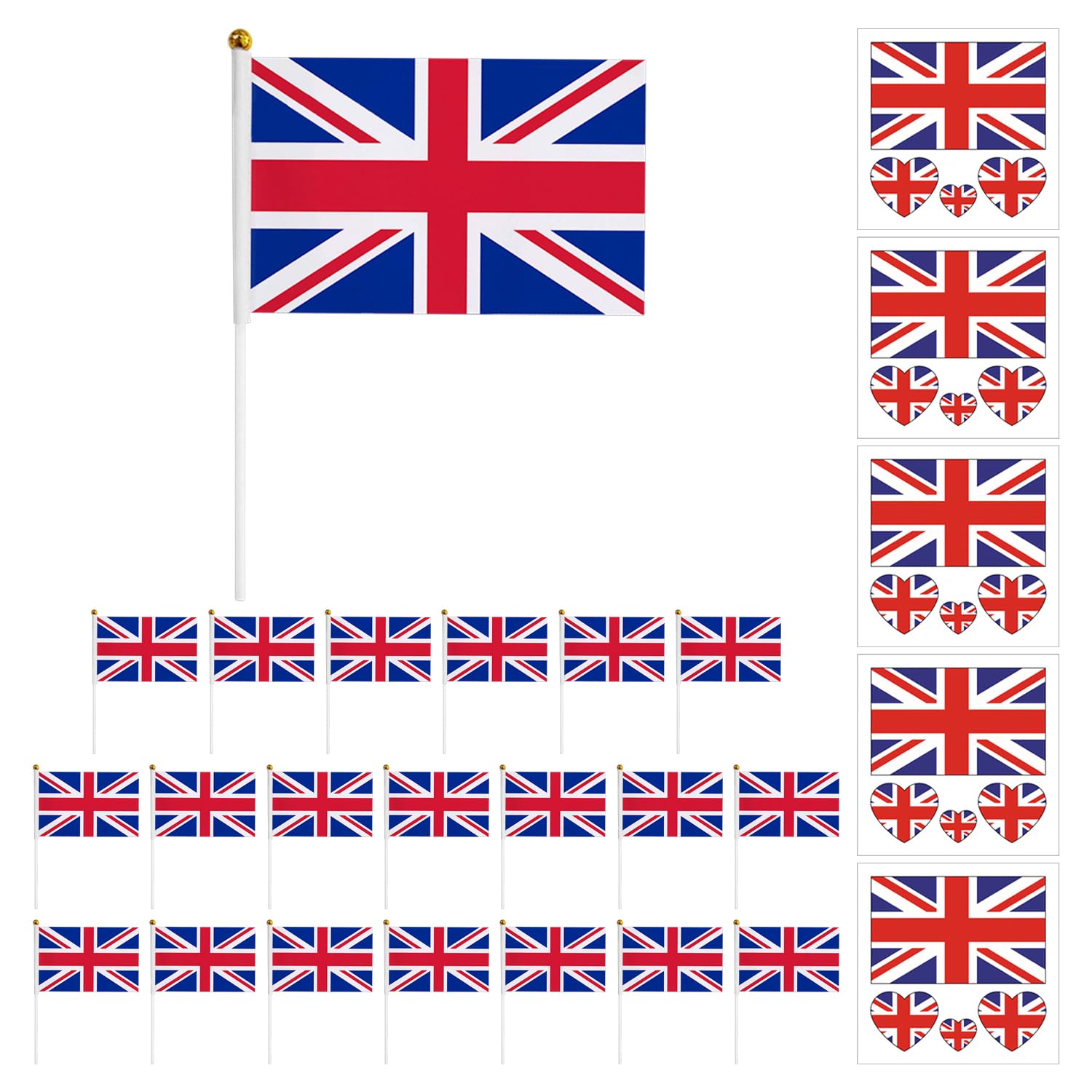 Ejufns Blue Red 20 Pieces Of Hand-Cranked British Flags, 5 Pieces Of National Flag Stickers, Holiday Celebrations, Mini Hand-Raised National Flags, Scene Decorations.