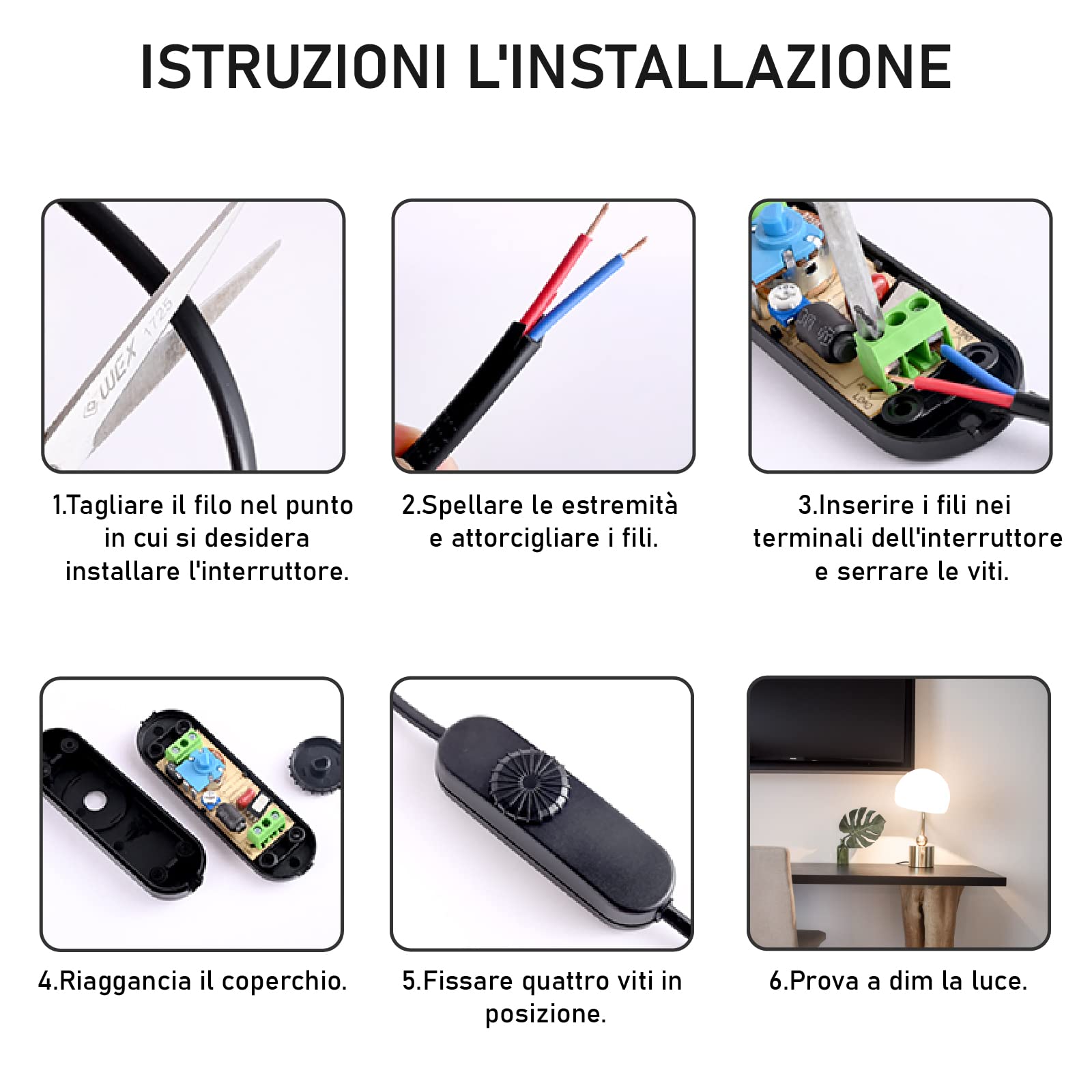 Bonlux Regolatore Dimmer per 220-240V LED Dimmerabile All'infinito da 3-100 Watt Lampade LED Lampadina Incandescenza Dimmerabile Interruttore Dimmer Rotativo Nessun rumore Bianco 1 Pezzi