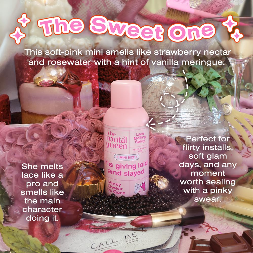 The Frontal Queen Lace Melting Spray Minis for Wig Install Hold, Travel Size Lace Glue Alternative, Water Resistant Wig Spray for Lace Front Wigs and Touch Ups (Pinky Swear It's Gone)