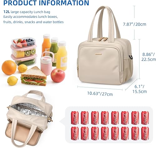 Miniatura 2 de Loncheras aisladas para mujer, ligeras, acolchadas, impermeables, reutilizables, para el trabajo, picnic, viajes, albaricoque