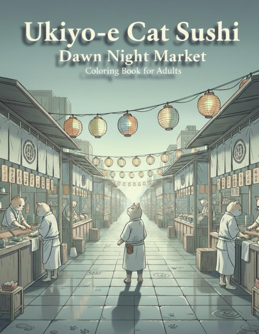 Ukiyo-e Cat Sushi: Dawn Night Market: A Calm Transition from Night to Morning