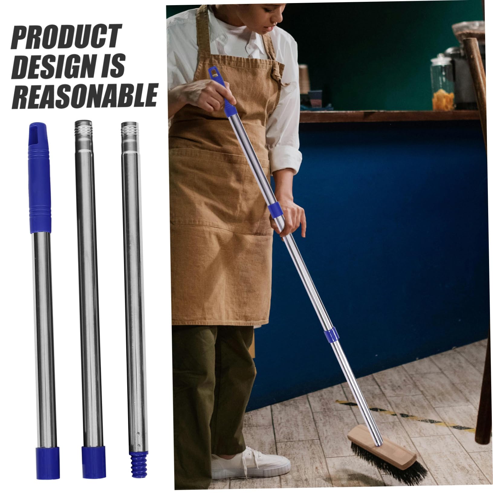 Healeved 5juegos Mop Mango De Secciones Varilla Inoxidable Para Reemplazo De Mop y Accesorio De Limpieza Para Áreas Difíciles De