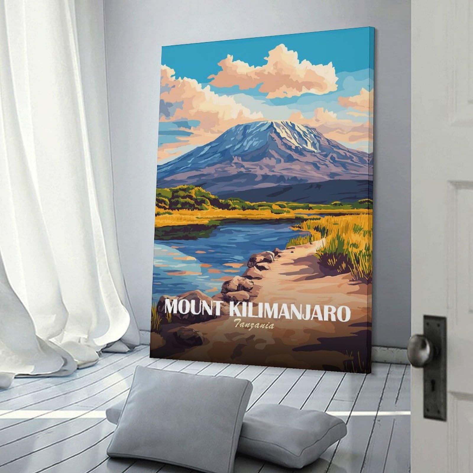 Junmoney Wall Picture Print Mount Kilimanjaro, Tanzania Landscape Art, 24x36inch(60x90cm), for Entryway, Lounge Links Or Small Walls, Home Artwork for First Impressions