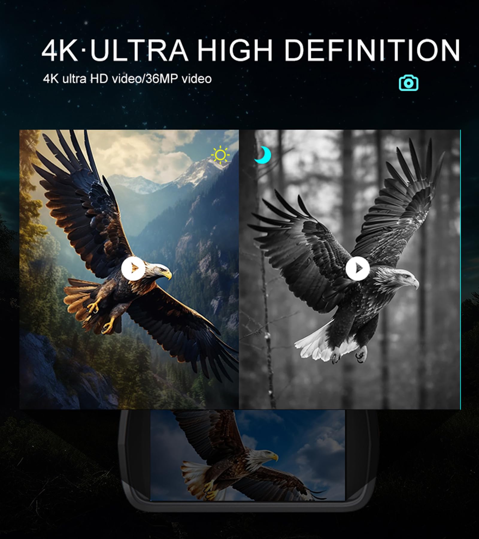 HMWOKPOT Night Vision Goggles 4K Binoculars, 8X Digital Zoom, 4000mAh Battery Nightvision, 4.5