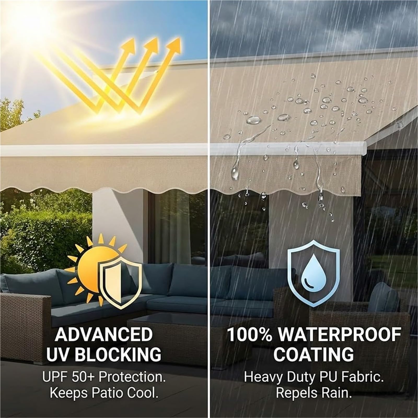 Telo Per Tende Da Sole Manuale 2.0m 2.5m 3.0m 3.6m 5m, Tessuto Di Ricambio Per Tende Da Sole Da Giardino Esterno, Tettoia Di Ricambio Retrattile Per Balcone(G,8.2x8.2FT/250x250cm)