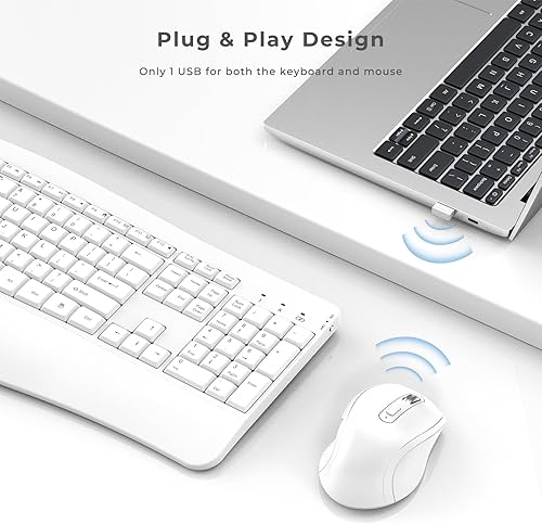 Miniatura 4 de PEIOUS Teclado y mouse inalámbricos, teclado ergonómico y mouse combinados, teclado de tamaño completo, inalámbrico con reposamuñecas de palma,