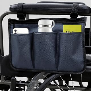 Bolsa para Reposabrazos de Silla de Ruedas Impermeable de Oxford con 3 Bolsillos - Bolsa Lateral para Silla de Ruedas - Compatible con la Mayoría de Sillas de Ruedas y Andadores(Azul Marino)