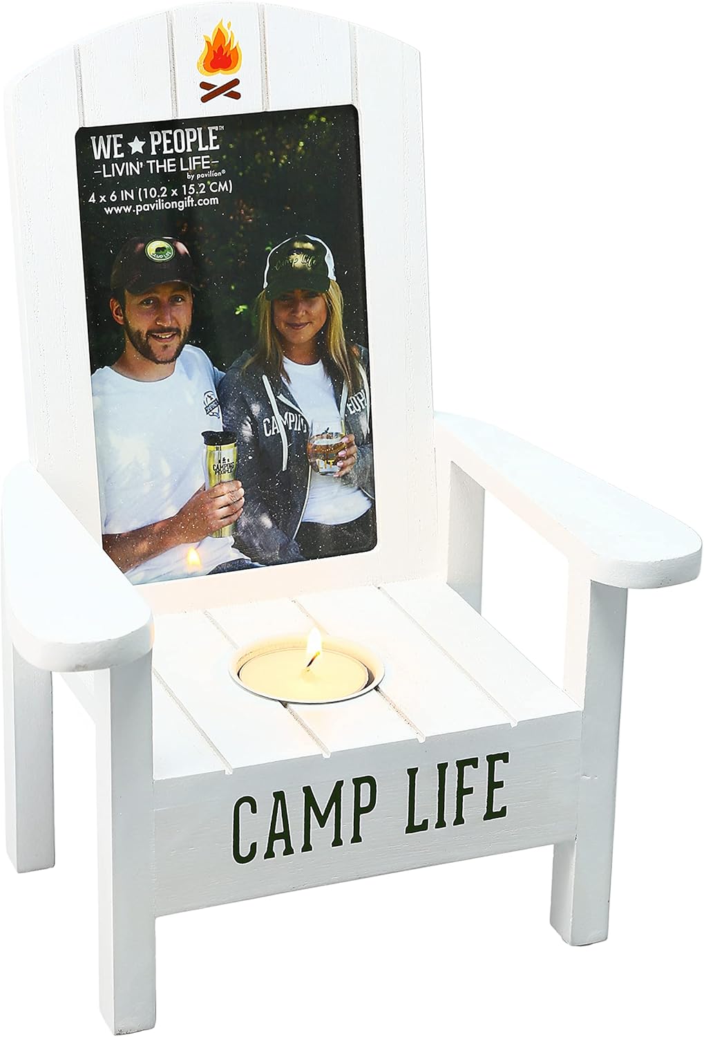 Pavilion - Camp Life - Adirondack Chair 4" x 6" Vertical Picture Frame Tea Light Candle Holder - Camper RV Cabin Camping Decor Camp Lover Gift