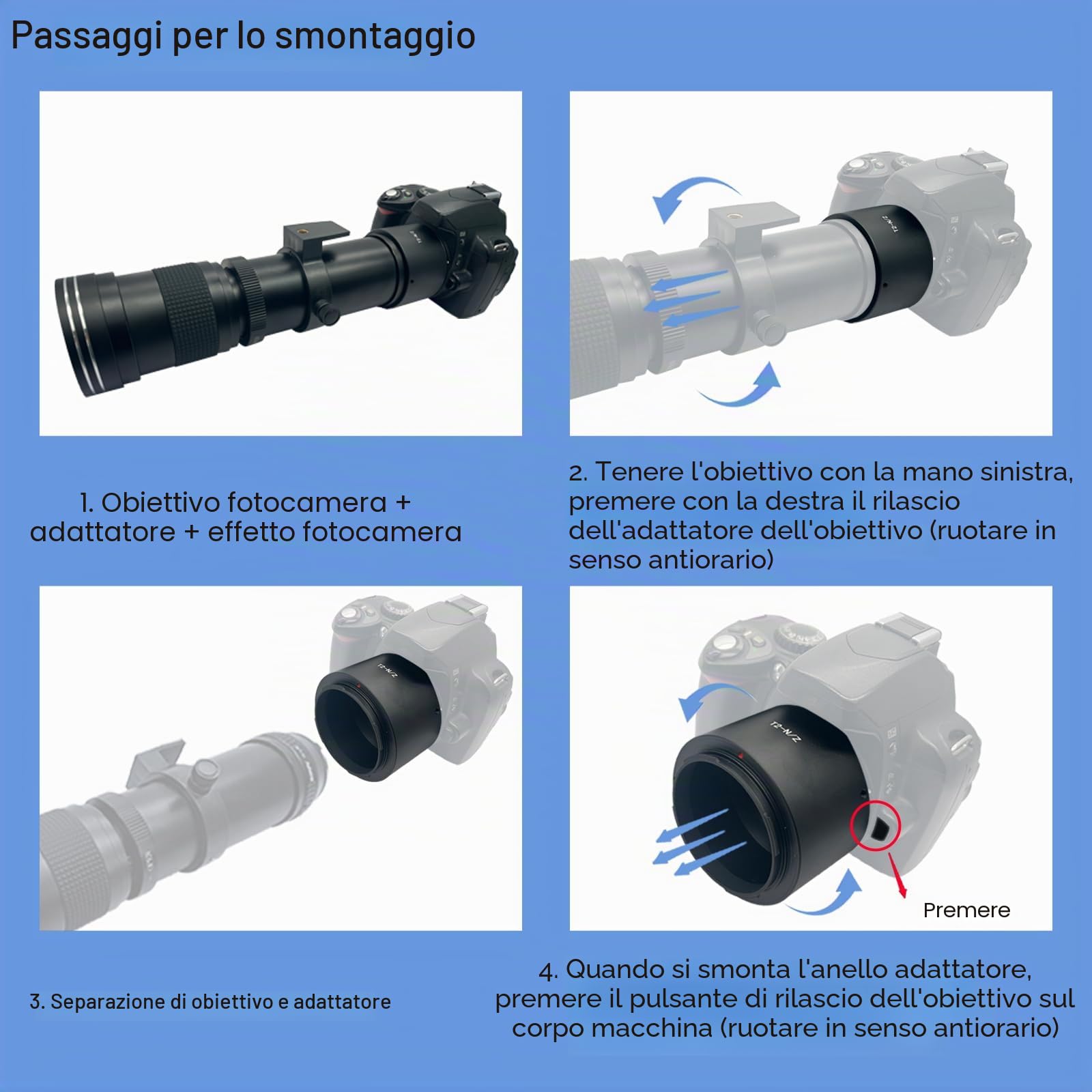 T2-Niko Z-Adattatore per obiettivo con filettatura T-Mount T2,compatibile con Nik Z7 e Z6 senza specchio,adattatore T2 to Niko Z Lens