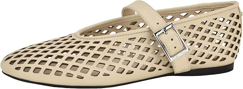 Calvin Klein Women's Lauria Flat, Ivory Leather 150, 6.5