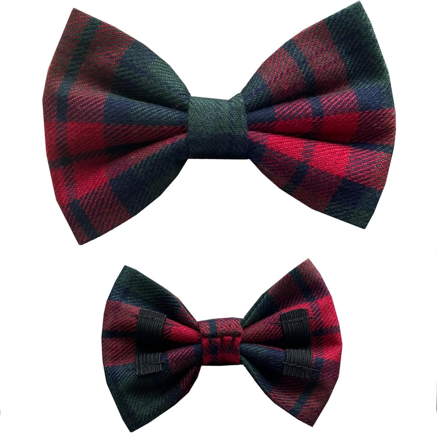 New Dogs Bow Tie Tartan woven Elastic Band attach COLLAR ACCESSORY Handmade UK (Medium red green) โ image 1