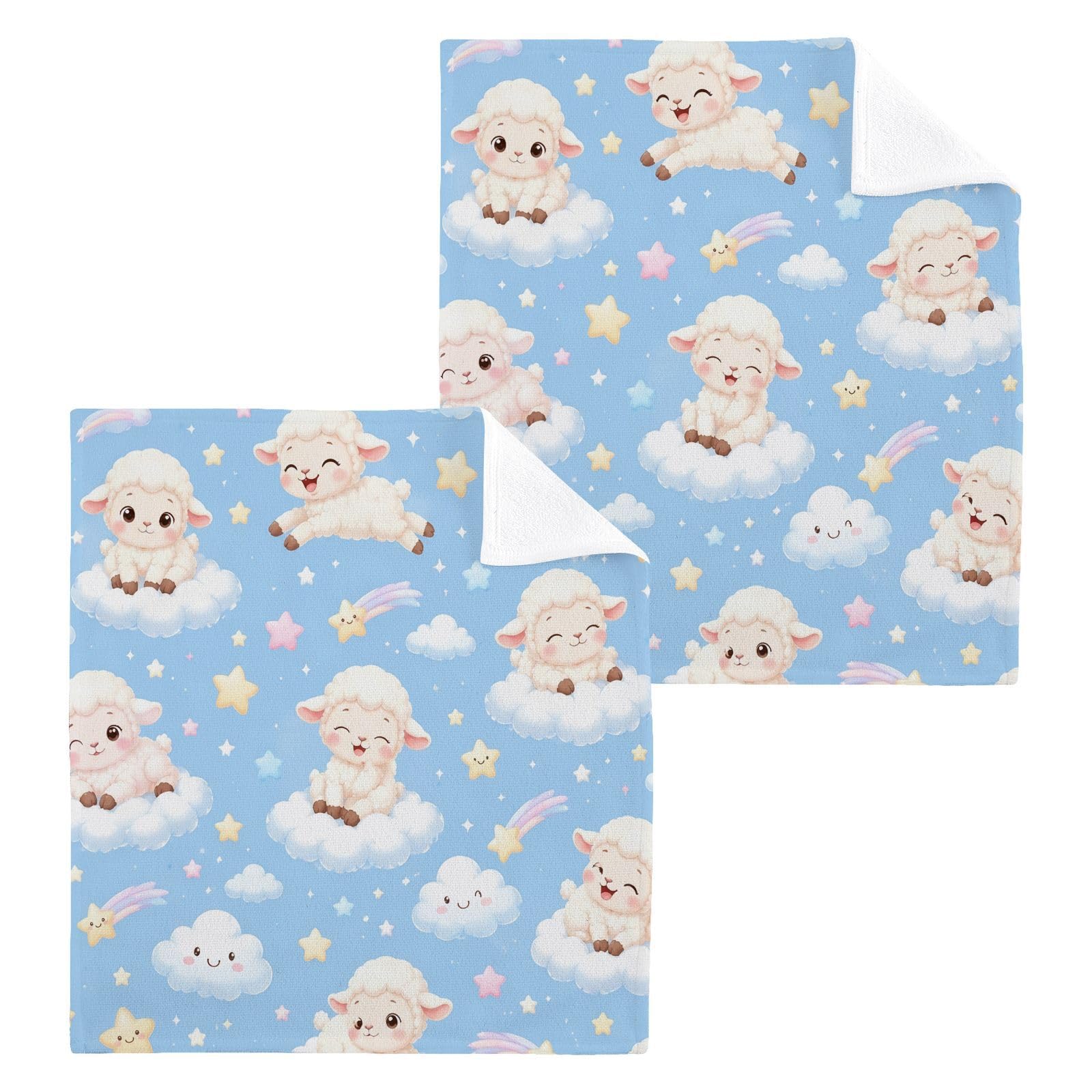 BOESI Cloud Lamb 12x12in Cotton Washcloth,Soft Absorbent Face Towel