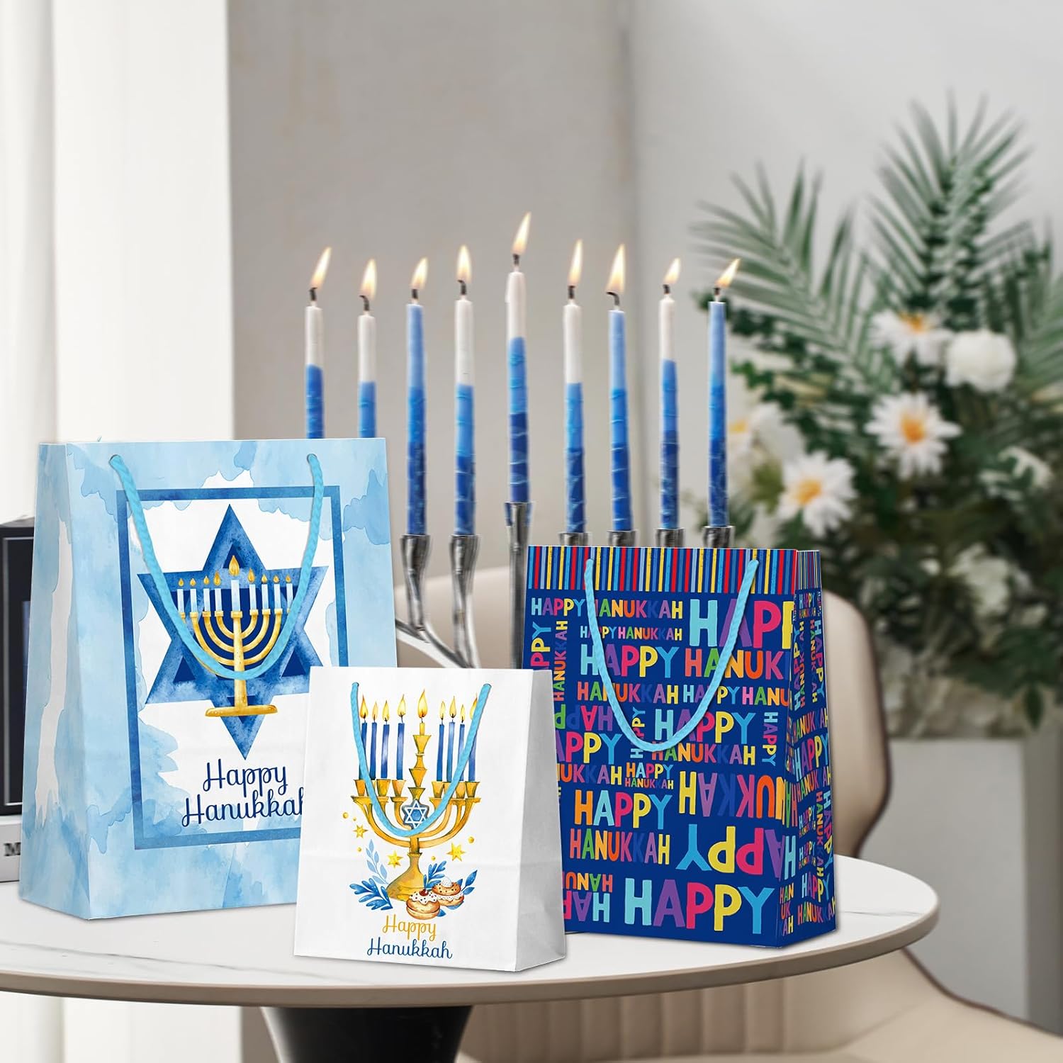 WEEPA 10 Pcs Hanukkah Gift Bags Assorted Size Bulk Chanukah Gift Bags with Handle Hanukkah Party Favor Bags - Image 4