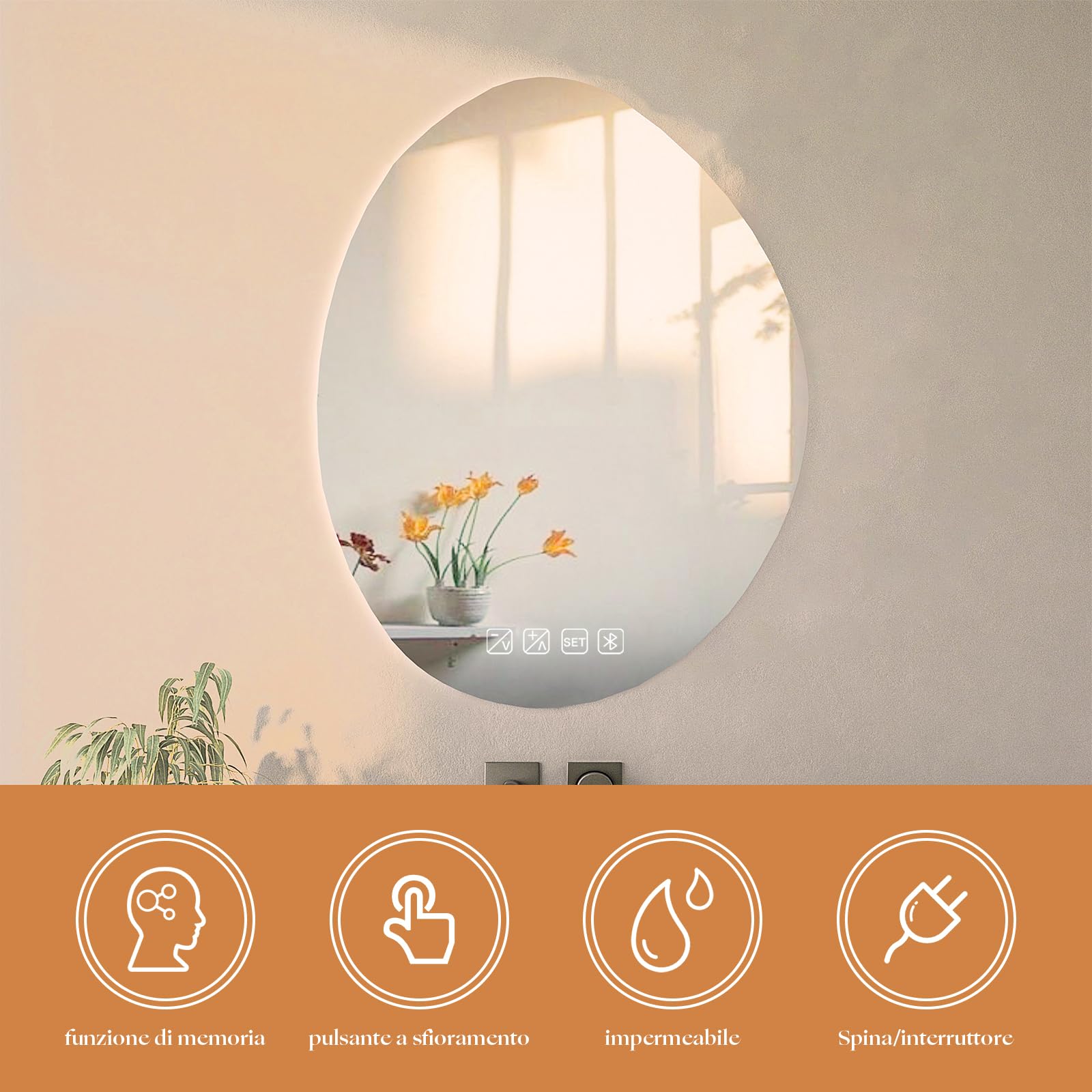 LED Bathroom Mirror with Lights,Wall-Mounted with Bluetooth Speaker,Anti-Fog, 3 Color Temperature, Dimmable Brightness,IP65 Waterproof Three-Color Light + defog + Bluetooth 70x90cm