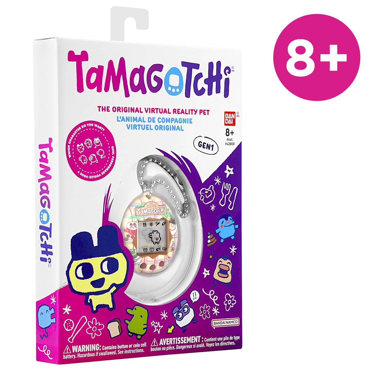 Tamagotchi original – Bandai – Tama Café – Animaletto Virtuale Elettronico con Schermo LCD – Gioco Interattivo in italiano con Mini‑Giochi – Tema Caffè – Giocattolo per Bambini 8+ – 42997