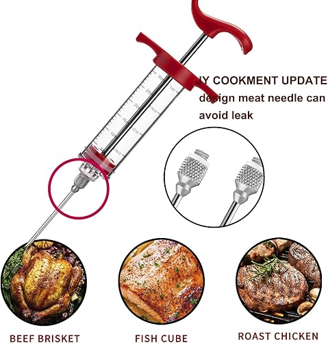 Miniatura 13 de JY COOKMENT Jeringa para inyector de carne, inyector de sabor marinado de 1 onza con 2 agujas profesionales, 1 cepillo de limpieza (negro)