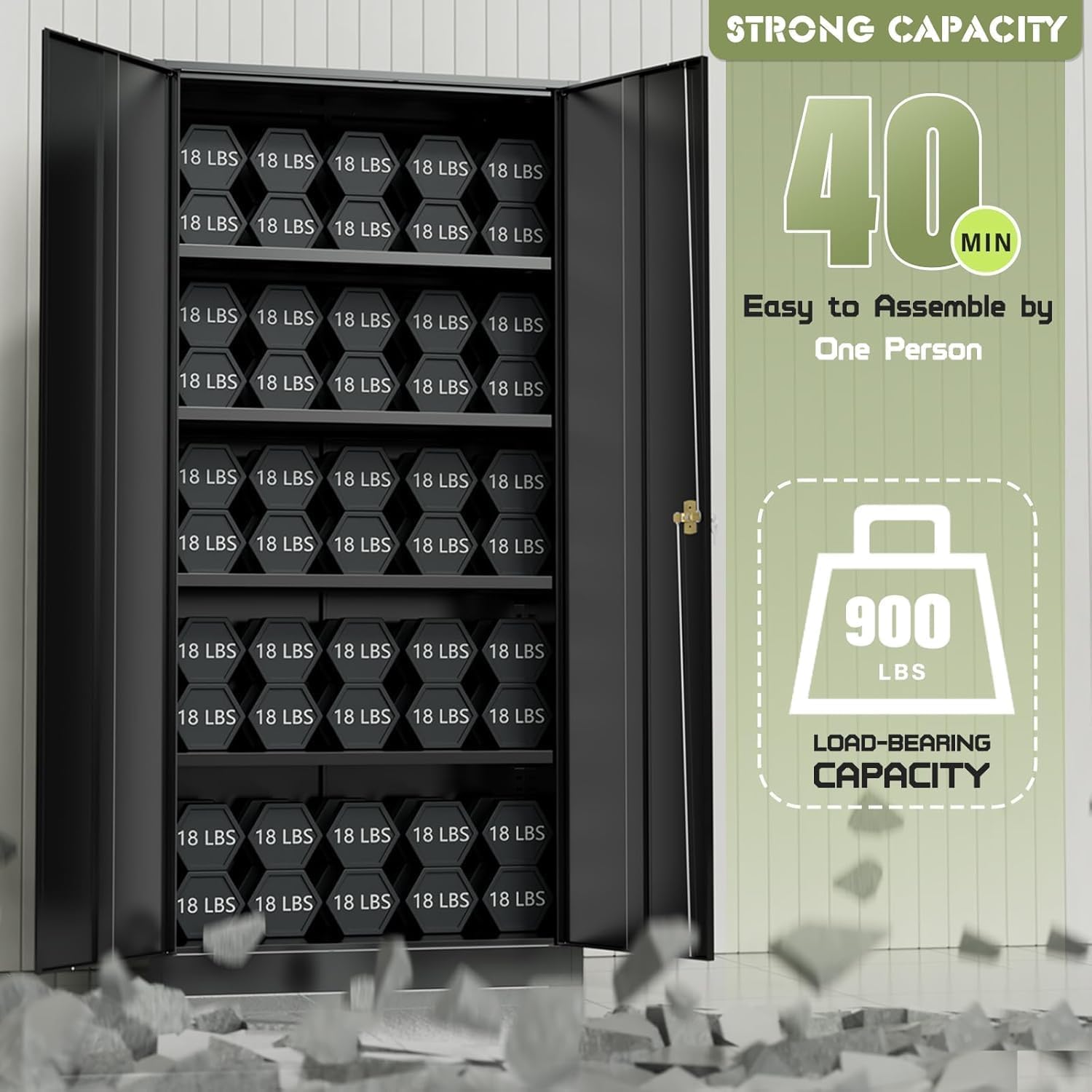 SUNCROWN Metal Storage Cabinets with Lock, 72" Locking Garage Cabinet with 2 Door and 4 Adjustable Shelves, Locking Tool Cabinets for Office,Home,Garage,Gym,School (Black)