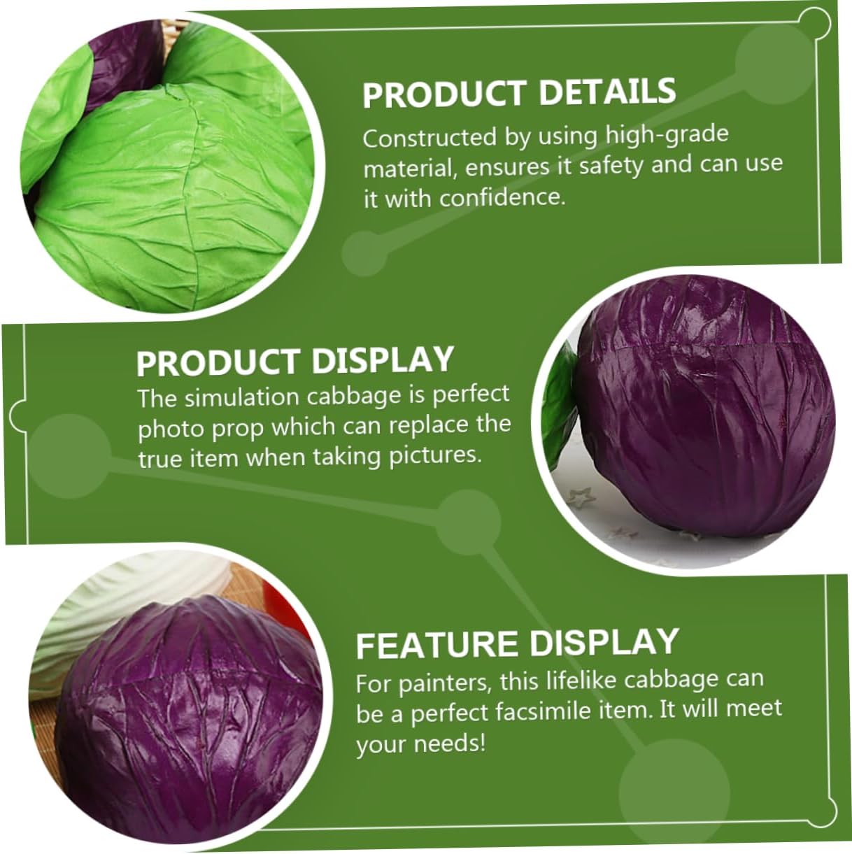 2pcs Lifelike Cabbage Ornament for Home Decor Realistic Vegetable Crafts for Photography Props Interior Decoration Vivid Cabbage Models