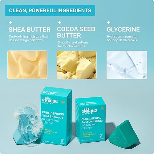 Miniatura 3 de Ethique Beauty Mini Sampler - Juego de barra de champú y acondicionador sólido  Champú y acondicionador definidor de rizos con manteca de karité