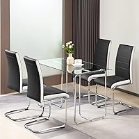 Vista 5 de SICOTAS Mesa de comedor de cristal rectangular para 4 personas, mesa de cocina rectangular moderna con base cromada plateada para comedor y cocina