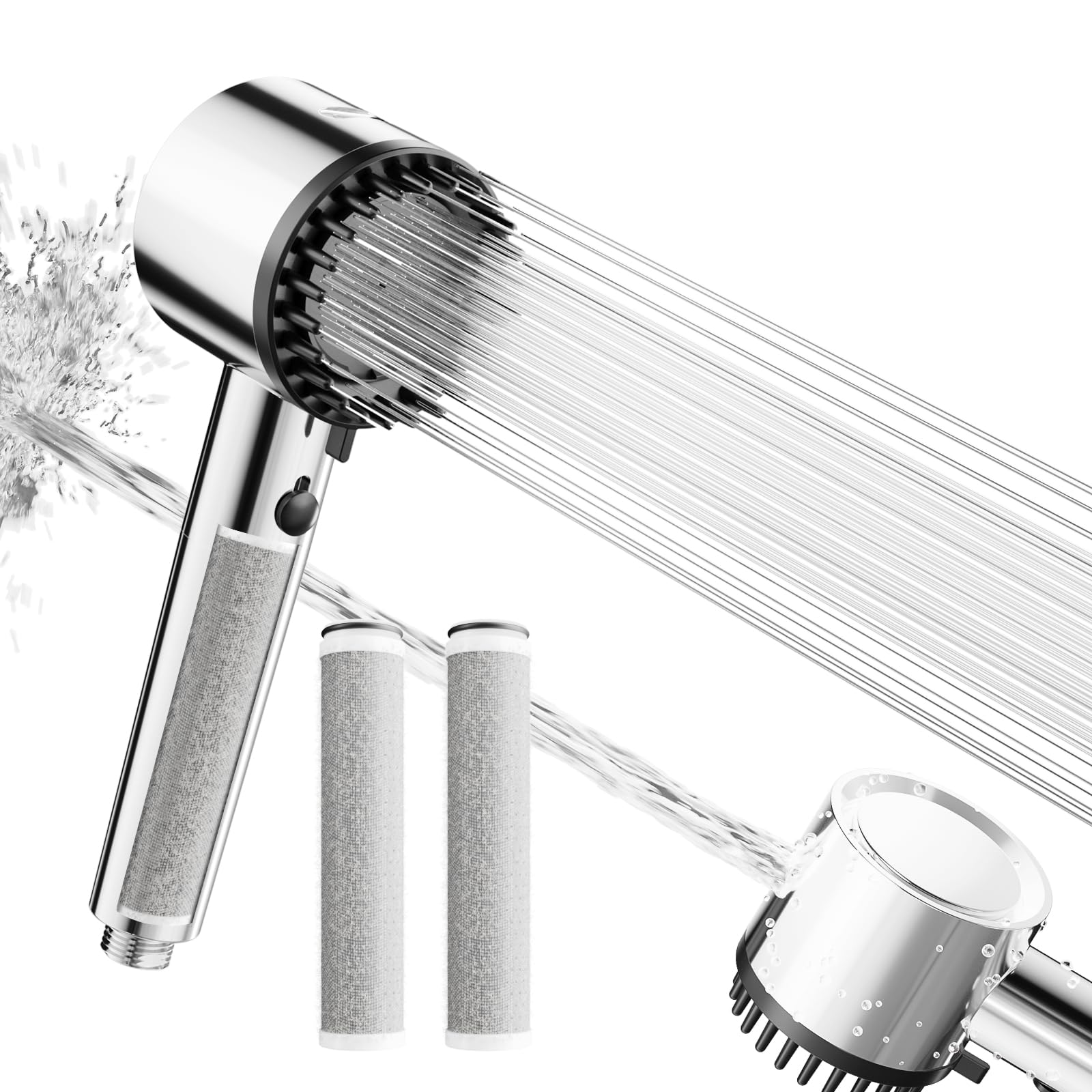 Cobbe Filter Shower Head with 3 Pack 2.0 Carbon Shower Filter, Hard Water High Pressure Shower Head with 20 Stage Filter, 4+1 Spray Mode Powerful Built-in Power Wash for Remove Chlorine, Chrome