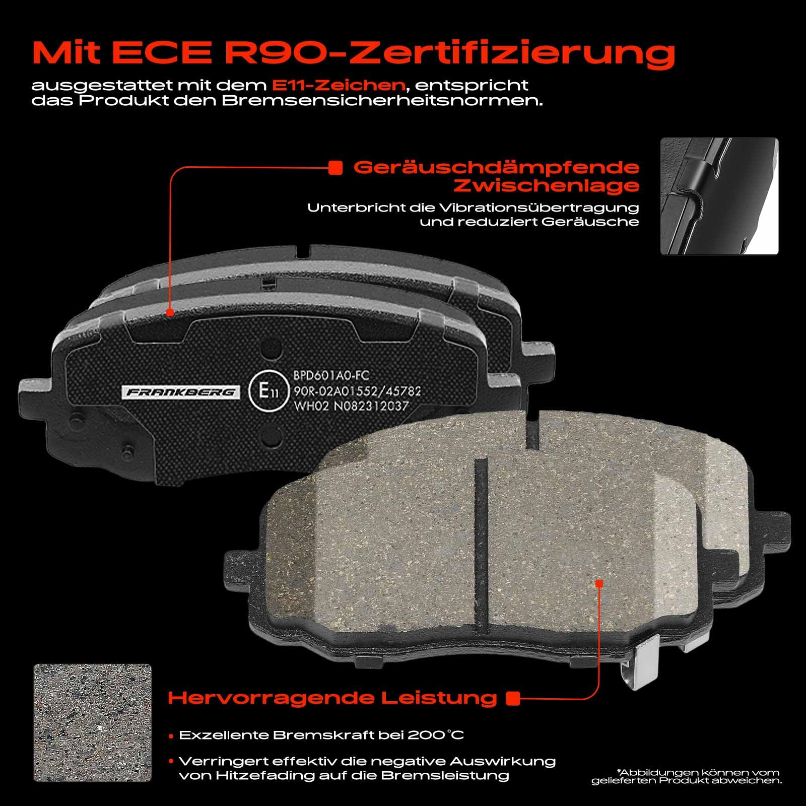 Frankberg Bremsensatz inkl. 2x Bremsscheiben + 4x Bremsbeläge Vorne Kompatibel mit i10 PA Picanto SA Replace# 5171207500, 517120X500
