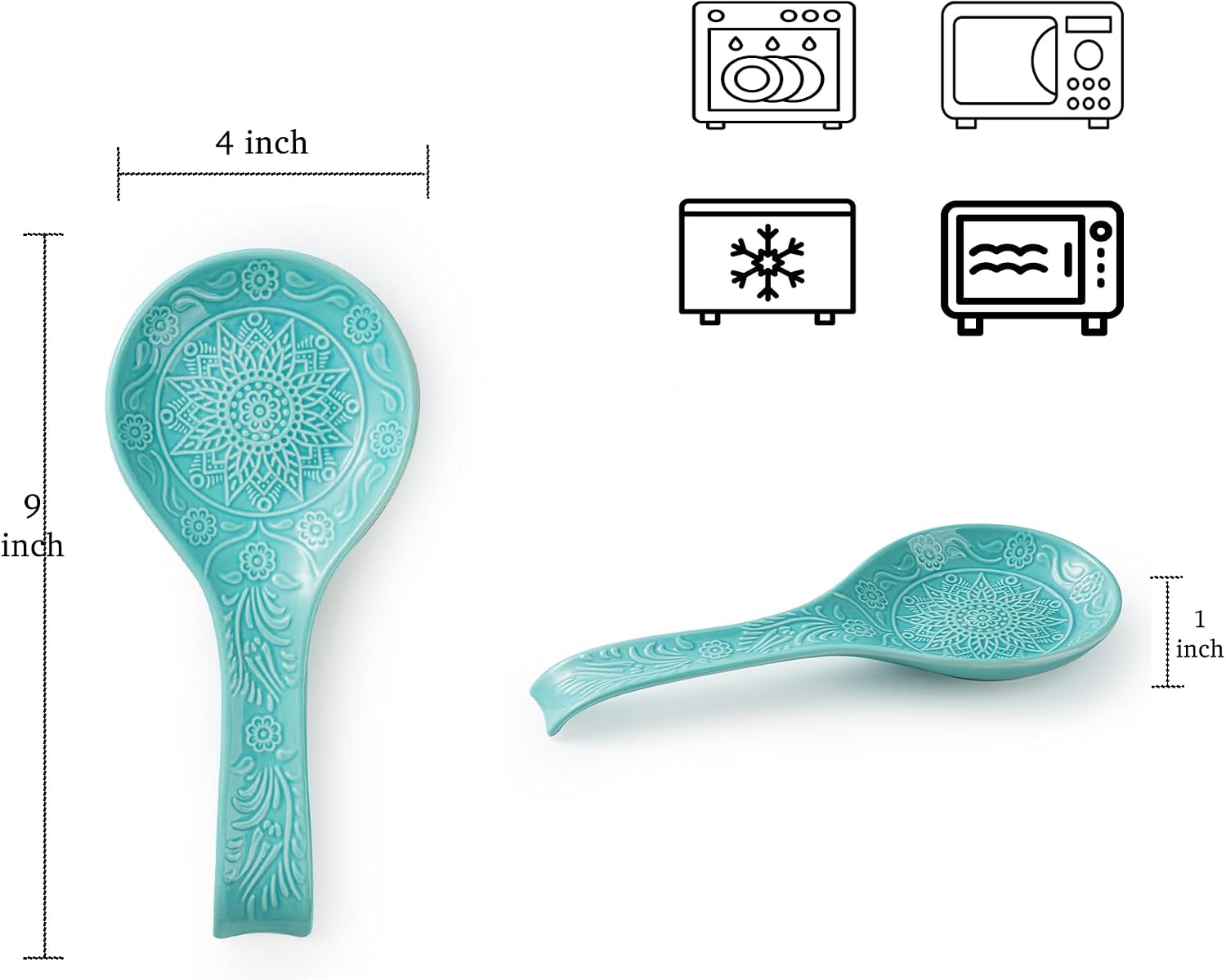 Ceramic Spoon Rest, 9 Inches Large Spoon Holder for Kitchen Counter, Kitchen Accessories, Dishwasher Safe, Turquoise image 3