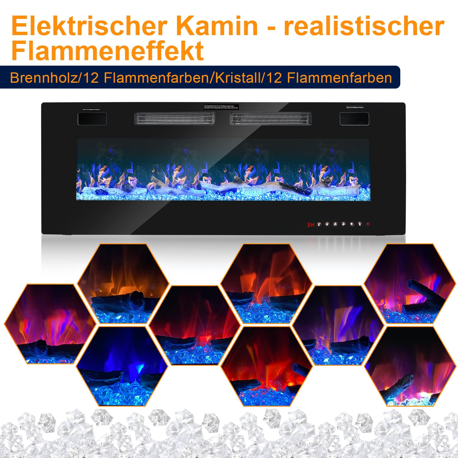 Gimisgu Cheminée électrique, Cheminée Murale électrique avec Appareil de Chauffage,12 Modes de Couleurs, Effet de Flamme LED, 750W/1500W, Télécommande, 127cm