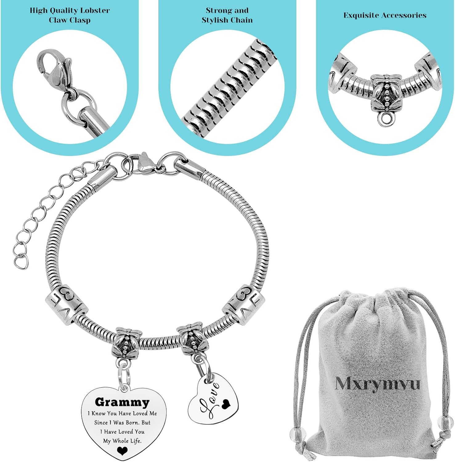 Mxrymvu Grandma Birthday Gifts Bracelet Thank You Grandma Gifts Mothers Day Gift for Grandmother Grammy Nana Jewelry - Image 5