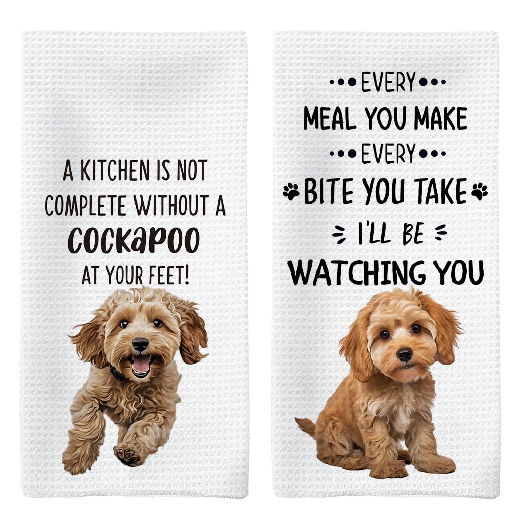 Tzhim Cockapoo Dog Kitchen Towels Set of 2, Cockapoo Gifts Hand Towels, Gifts for Cockapoo Lovers Dish Towels Dishcloths Tea Towels for Kitchen, Dog Lover Gifts, Dog Kitchen Bathroom Decor, 16x24 Inch