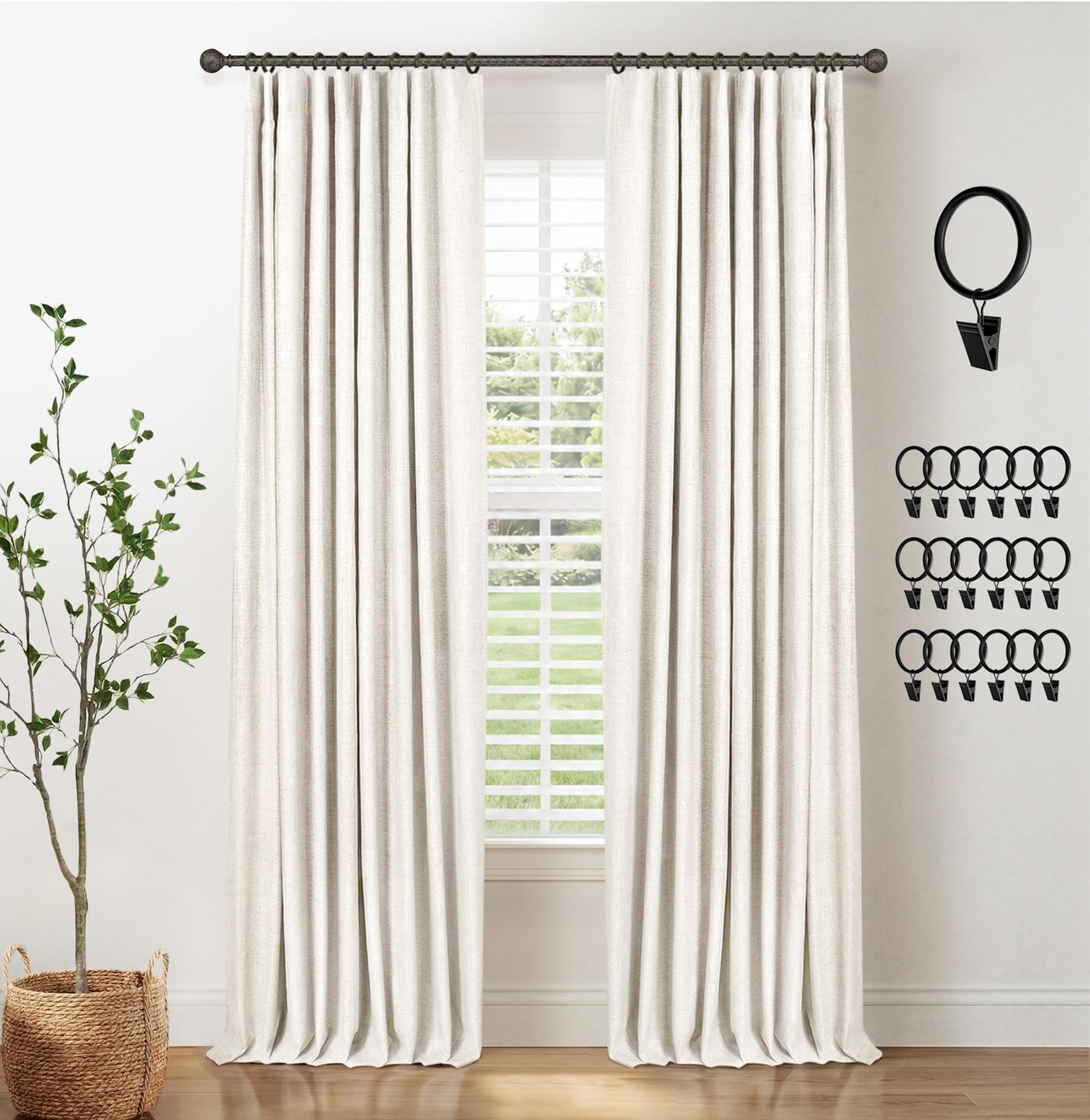 INOVADAY 100% Black Out Curtain 63 Inch Long Blackout Curtains for Bedroom