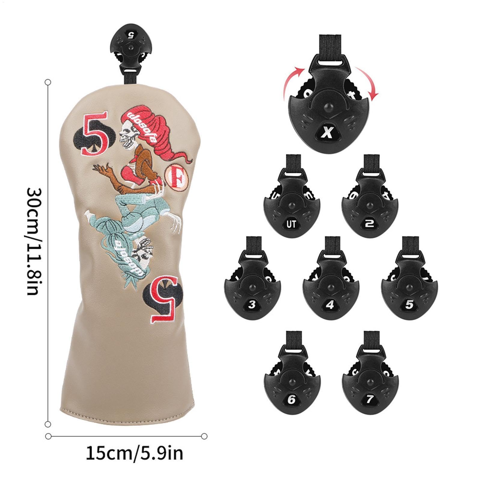 Lot de 4 housses de clubs de golf brodées avec motif crânes | Lot de 4 housses élastiques pour clubs de golf et driver pour entraînement de golf