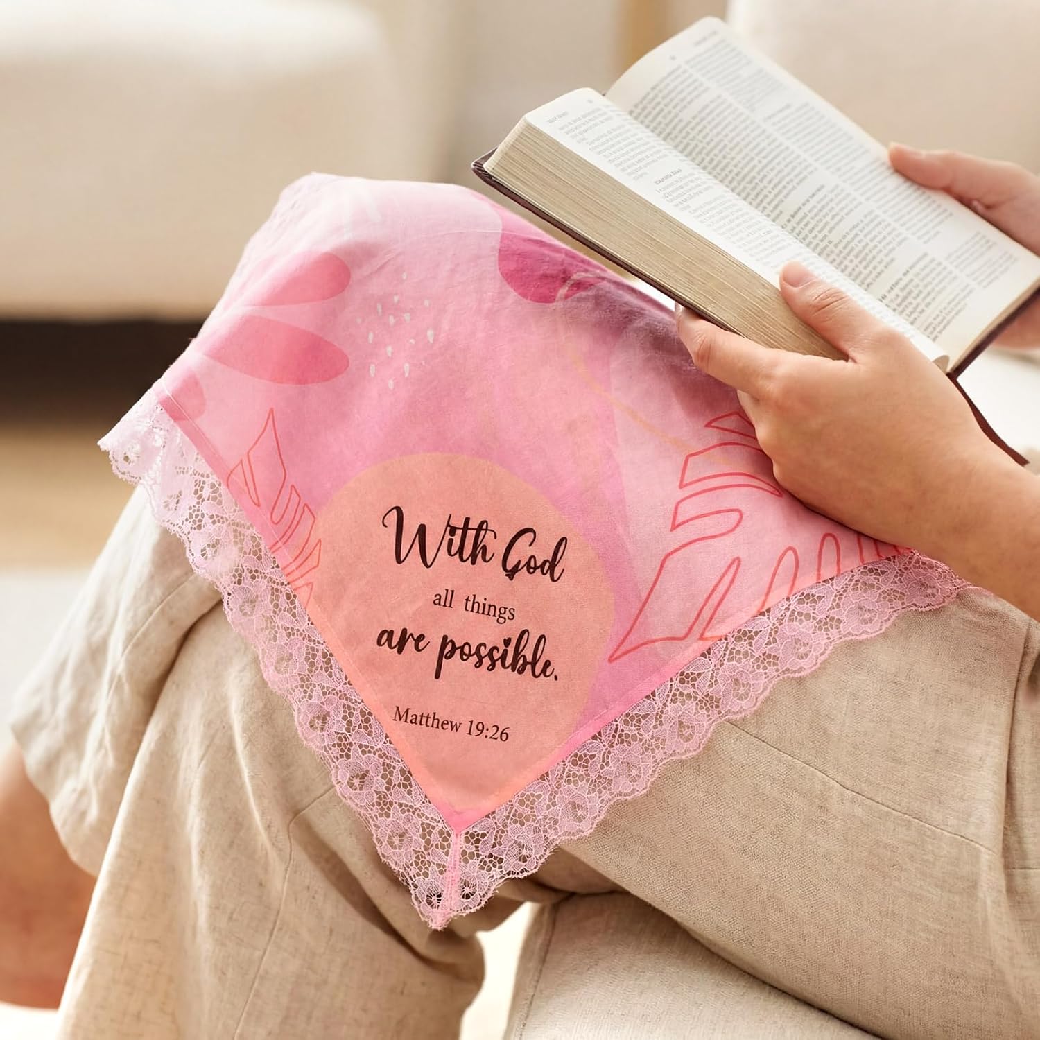 6 Pack 23'' 23'' Women Christian Gift Bulk Church Lap Scarf Mothers Day Gifts Handkerchiefs Religious Gift for Mom(Bible Verse)