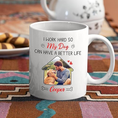 Miniatura 10 de Taza de café con nombre personalizado "Best Dog Mom Ever", regalo para mamá, mamá, madre, amante de los perros, taza de cerámica blanca