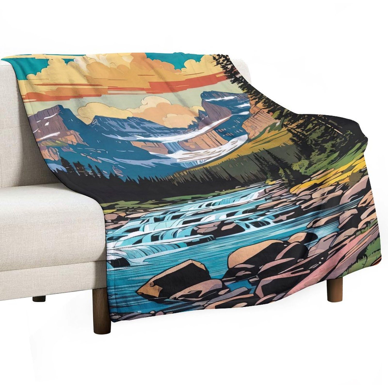 NOUCAN Glacier National Park Blanket Travel Landscape Blanket Natural Scenic Mountain View Winter Warm Blanket Bedding Birthday Christmas Travel Gift