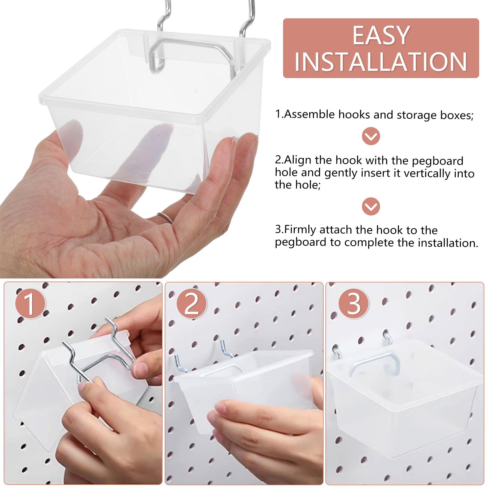 32 Pcs Kit Accessori per Pannello Forato, 16 Scatola Trasparente e 16 Ganci per Pannelli Forati, Gancio per Portautensili Pannello Porta Attrezzi da Parete Accessori per Gaming Pegboard Garage Negozio