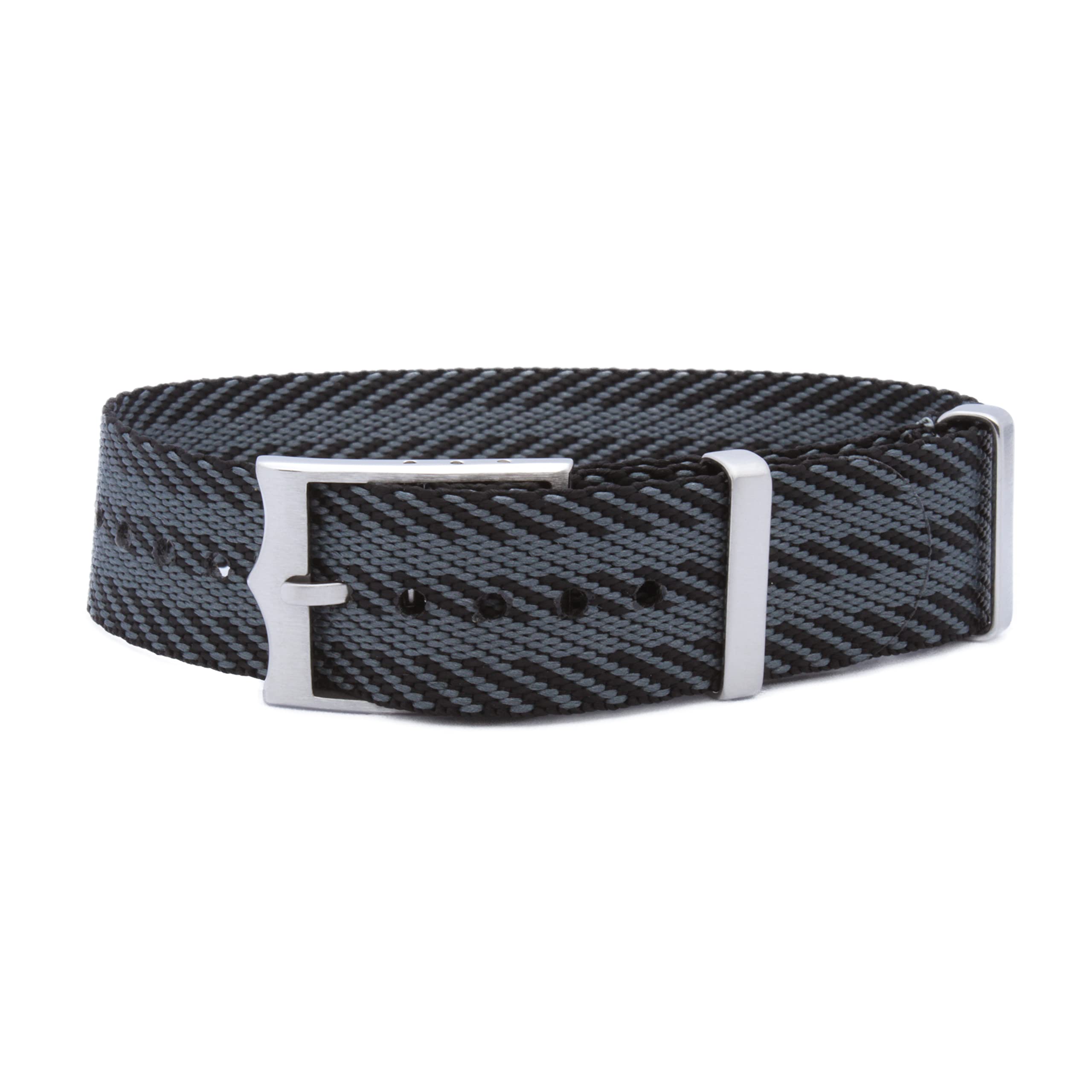 WAMD Single Layer/Single Pass Nylon Fabric NATO Watch Straps/Bands with Crown Buckle - Choice of Colour & Width (Black and Gray, 22 mm) (B0BFJ2PX1H) Amazon Price History, Amazon Price Tracker