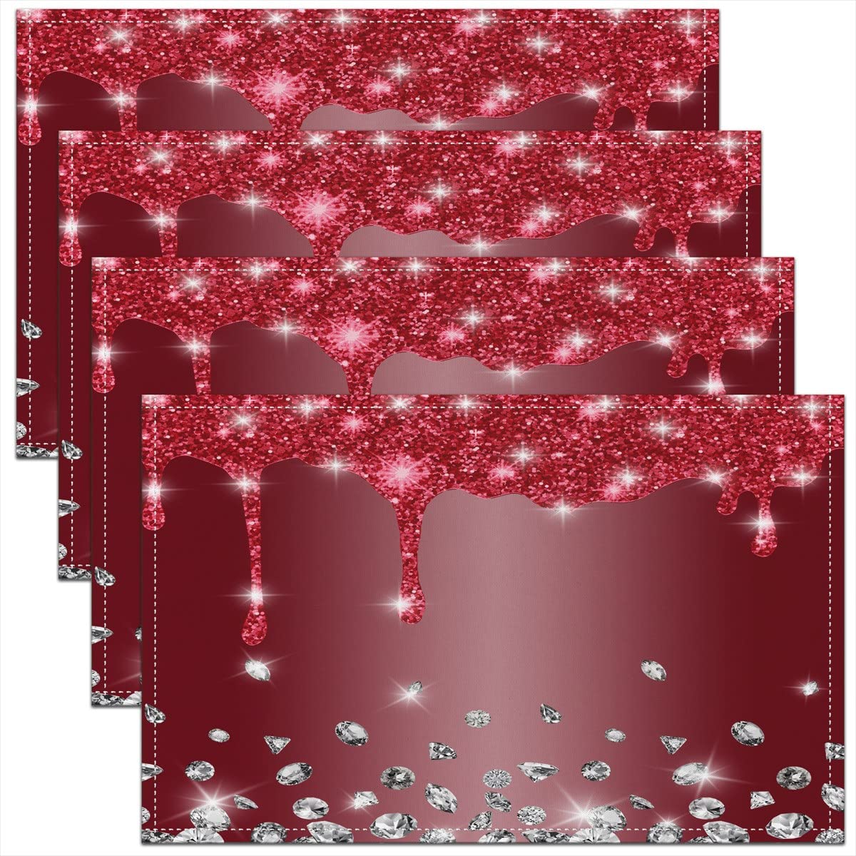 Homemissing Multicoloured 21 45X30cm Glitter Diamond Table Place Mats, Red Silver Shiny Placemats Set Of 4 Luxury Texture Colorful Bling Modern Placemat For Kitchen Dining Table Indoor Outdoor