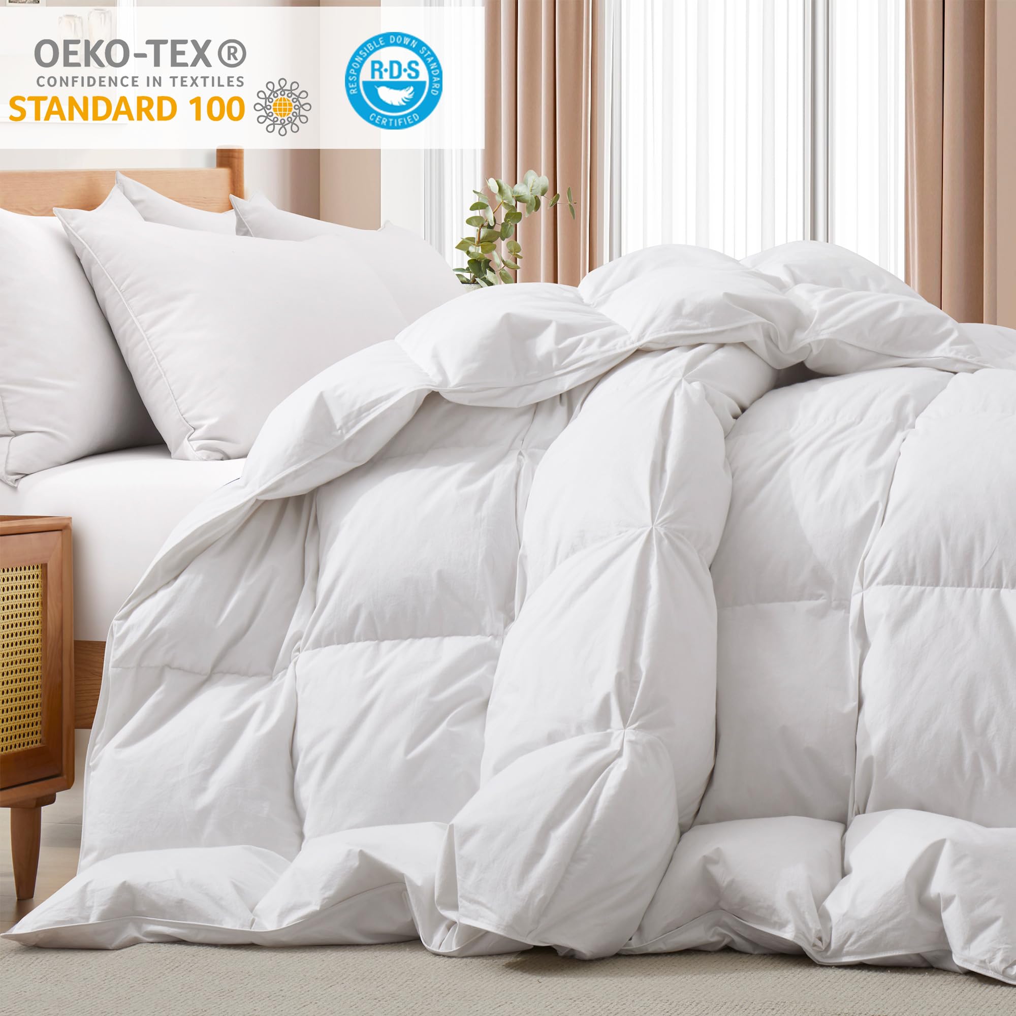 Deodar Piumino in Piuma d'Oca Matrimoniale Invernale 200x200 | 420gr/m² in Piumino e Piume per 4 Stagioni | Tessuto Puro Cotone | Lavabile | Certificato Öko-Tex e RDS | Bianco