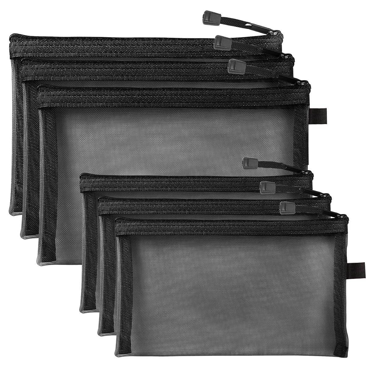 ZIBUYU® 6 Pack Mesh Cosmetic Bags, Nylon Makeup Pouches with Zipper for Home Office Purse Diaper Bag (Black)-picture-15