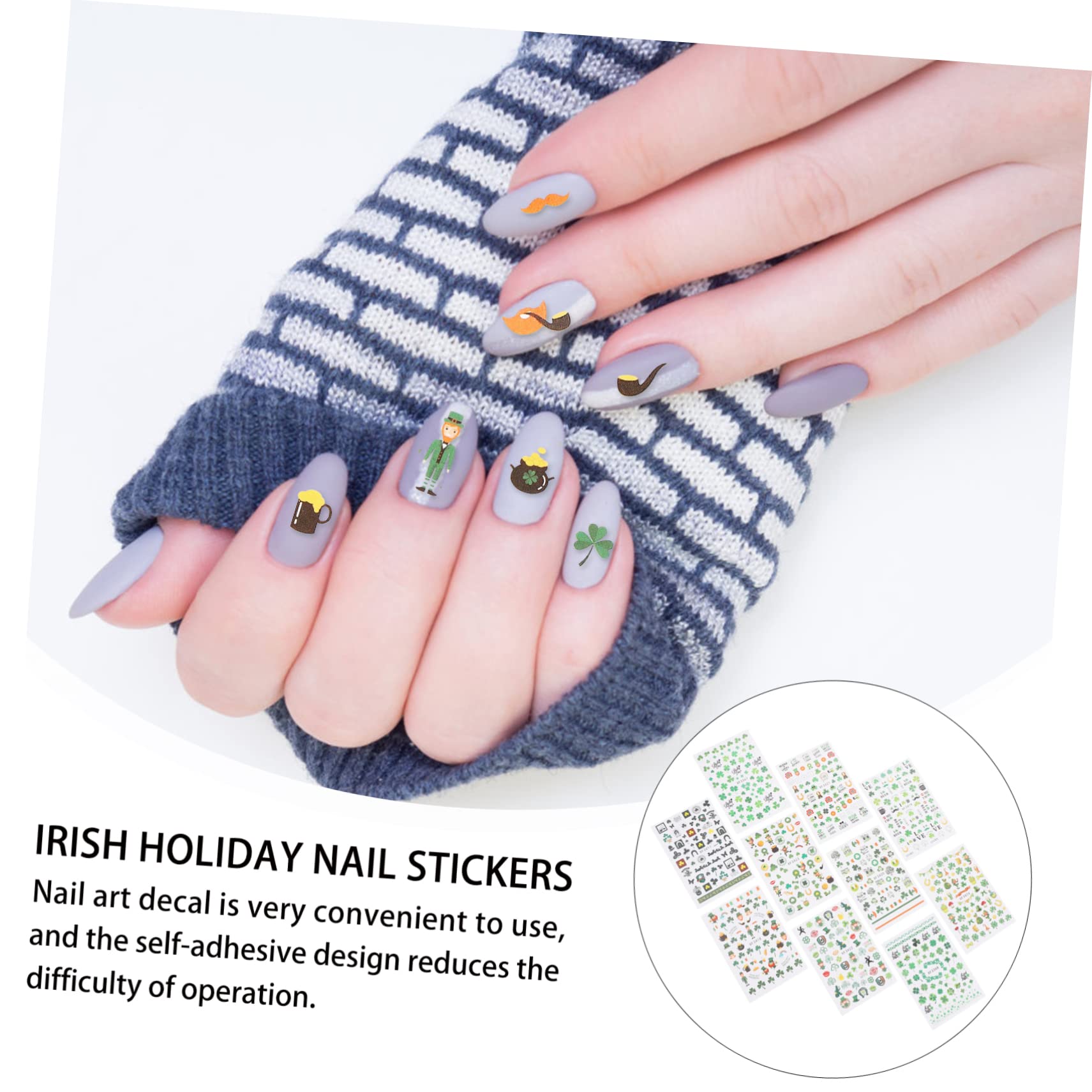 VICASKY 3 Set Adesivi Unghie Festival San Patrizio Stickers Creativi Per Decorazioni Nail Art Facili Applicare Atmosfera Festiva Per Feste E Manicure 10 Fogli*3