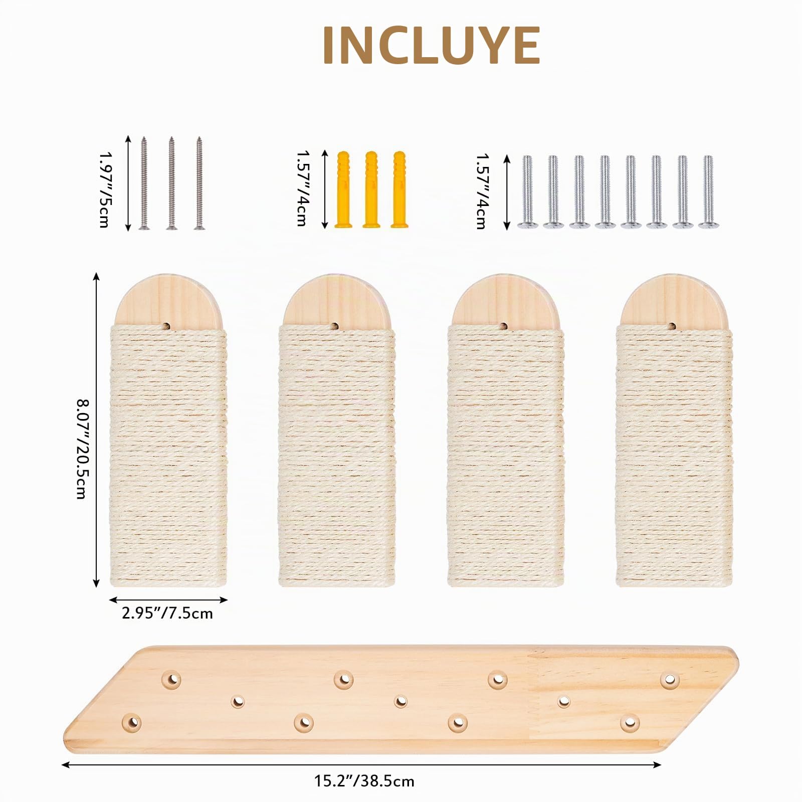 Arbol para Gatos Pared, Escalera de Madera Cuerda Sisal para Trepadores | DaizySight Escalera para Gatos Estantes para Escalada, 4 Escalon Accesorios de Gimnasio Gatos Montadas en la Pared de Madera