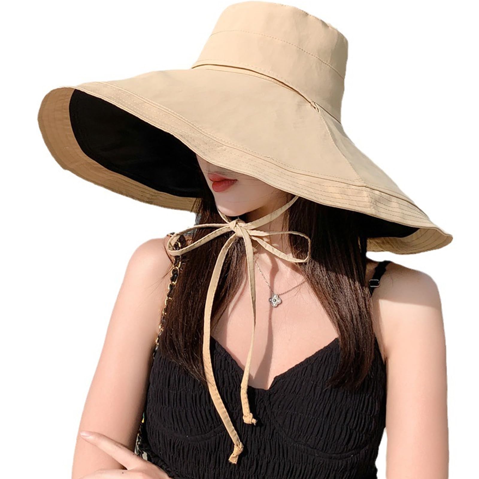Risipu Women's Khaki Wide Brim Sun Hat Floppy Sun Visor Uv Protection Beach Hat Breathable Summer Bucket Hat Fishing Hats Visors Foldable Hats Upf 50+ (Polyester, )