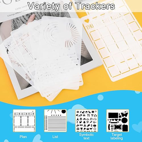 Miniatura 5 de Kit de plantillas de diario mixto de 30 piezas, dibujo de letras, alfabeto, accesorio reutilizable para planificador, álbum de recortes, decoración