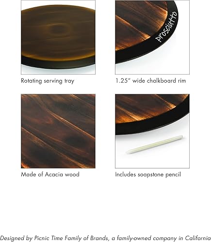 Miniatura 6 de PICNIC TIME NCAA Nebraska Cornhuskers Lazy Susan Bandeja para servir, plato giratorio de madera, plato de servir queso, madera de acacia (Fire