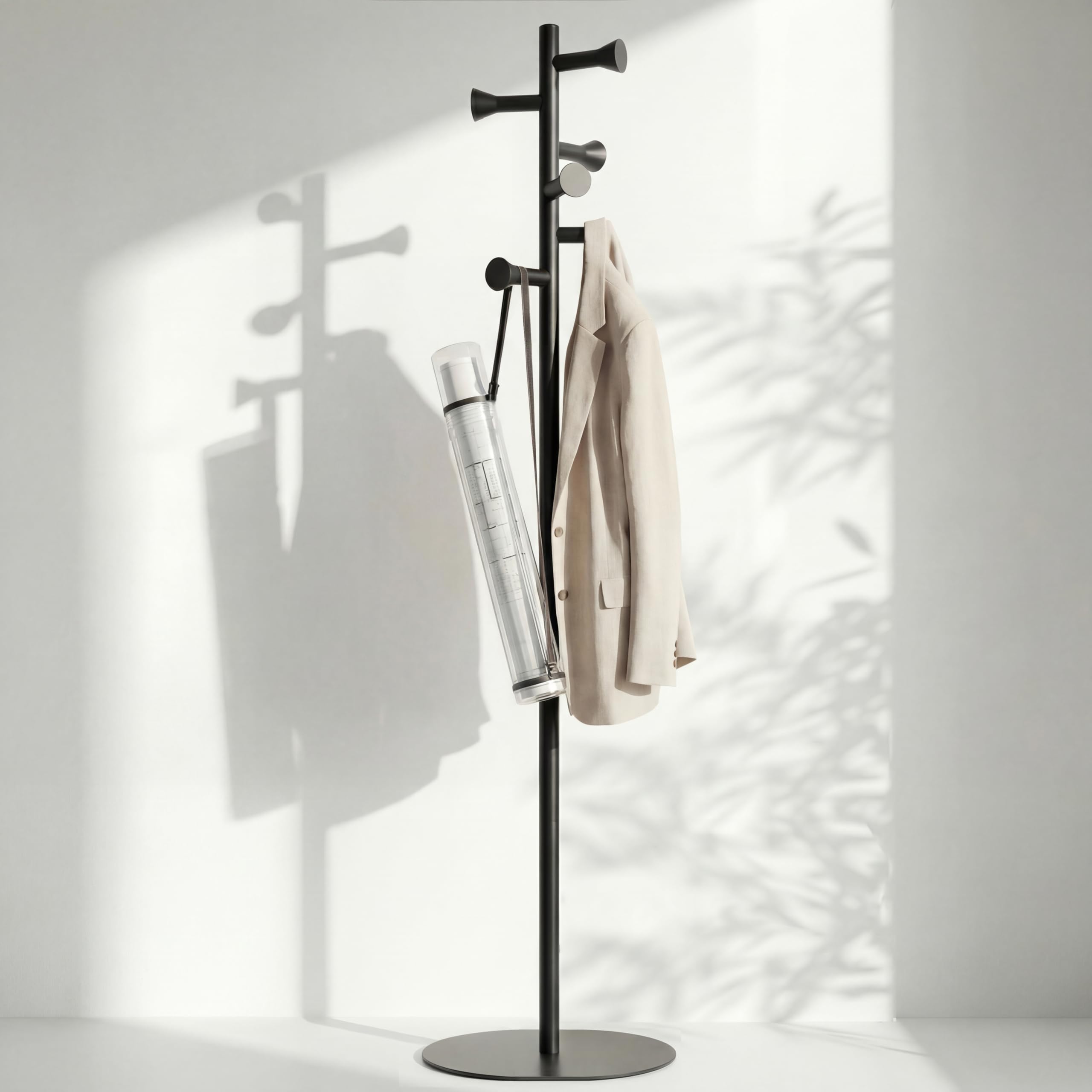 nidoshu Garderobenständer schwarz aus Metall, Kleiderständer klein, keine sichtbaren Schrauben, stabil und platzsparend, minimalistisches Design, Flurgarderobe für kleine Räume (SCHWARZ MATT)