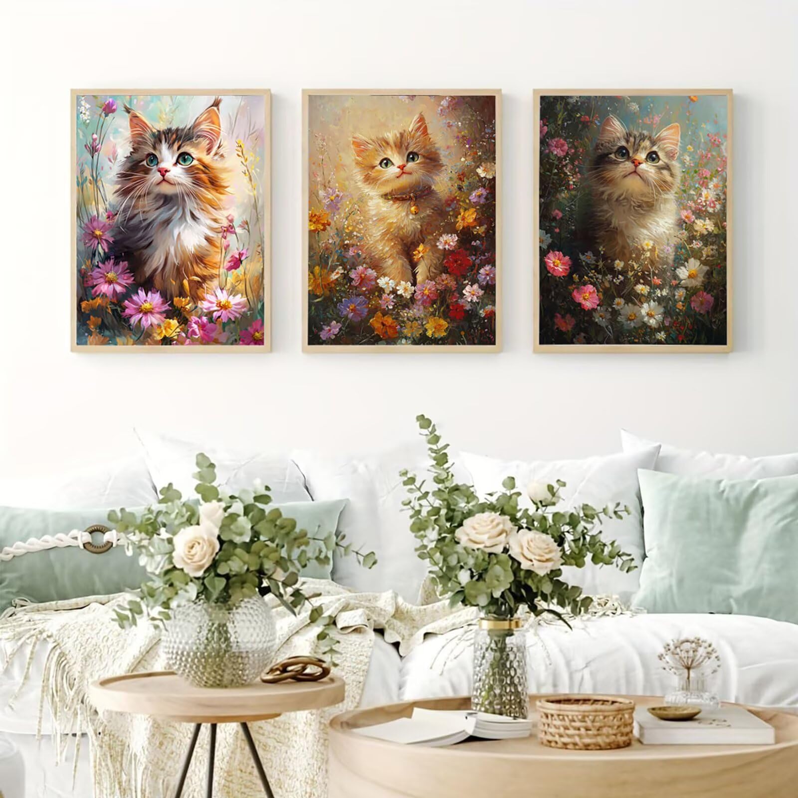 Generico Cnyaunfi 3 Pezzi Gatto Pittura Diamante Fai-Da-Te, 5D Beige Diamond Painting Kit Completo per Hobby Creativi Adulti, Per La Decorazione Della Parete Di Casa 50x70cm YF-3536