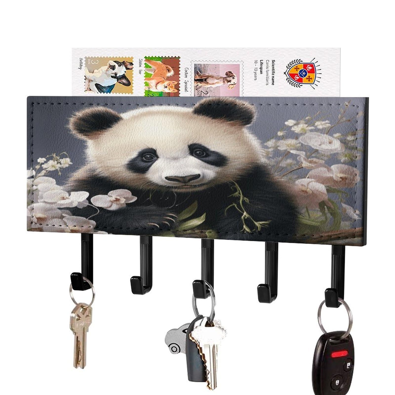 Colgador autoadhesivo para llaves Panda y soporte de correo para decoración de entrada